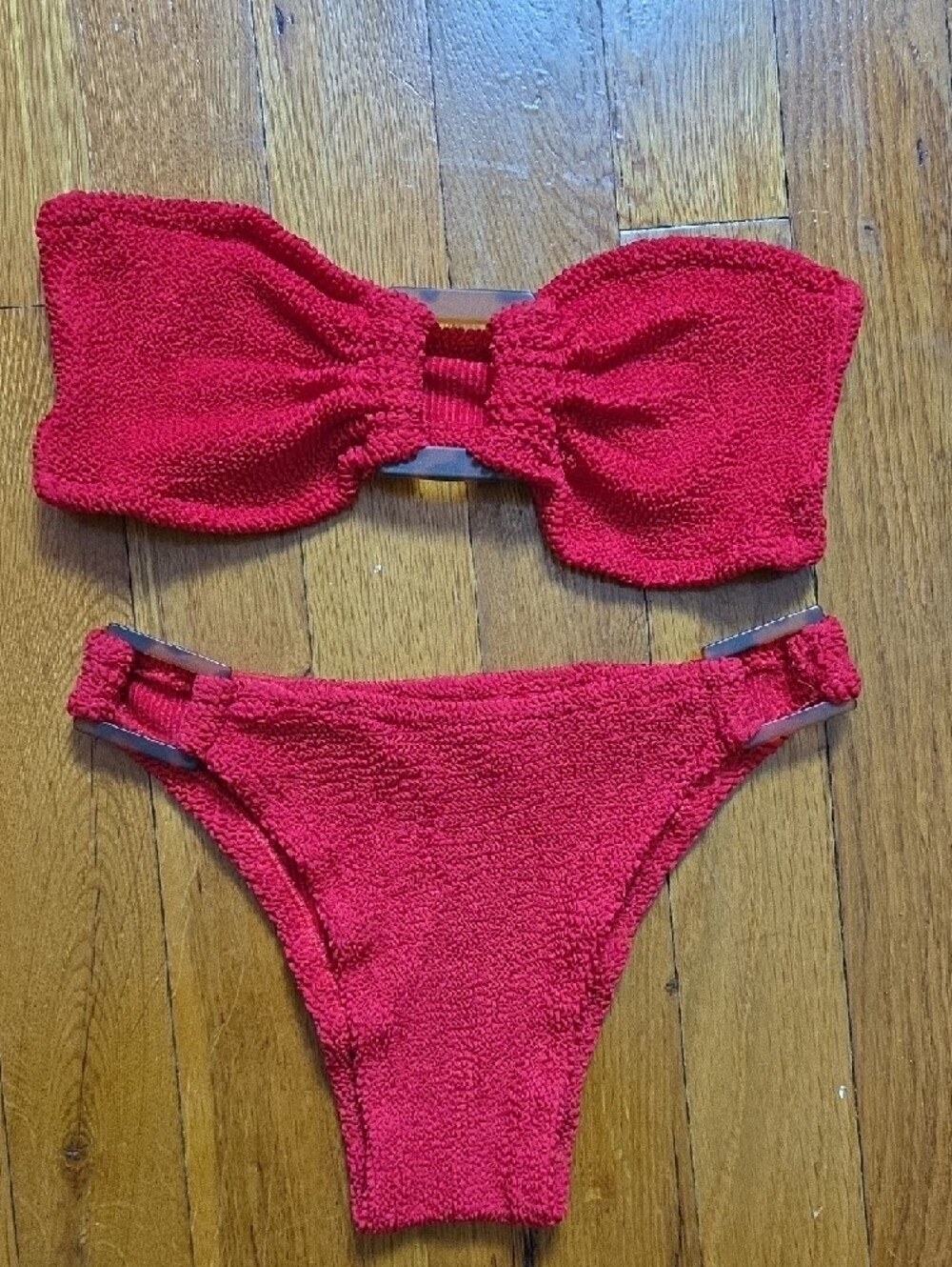 MC2 Saint Barth Red Textured Bandeau Bikini Set